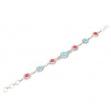 Bracelet 925 Sterling Silver Turquoise Coral Gem Stone Women Handmade Gift D845